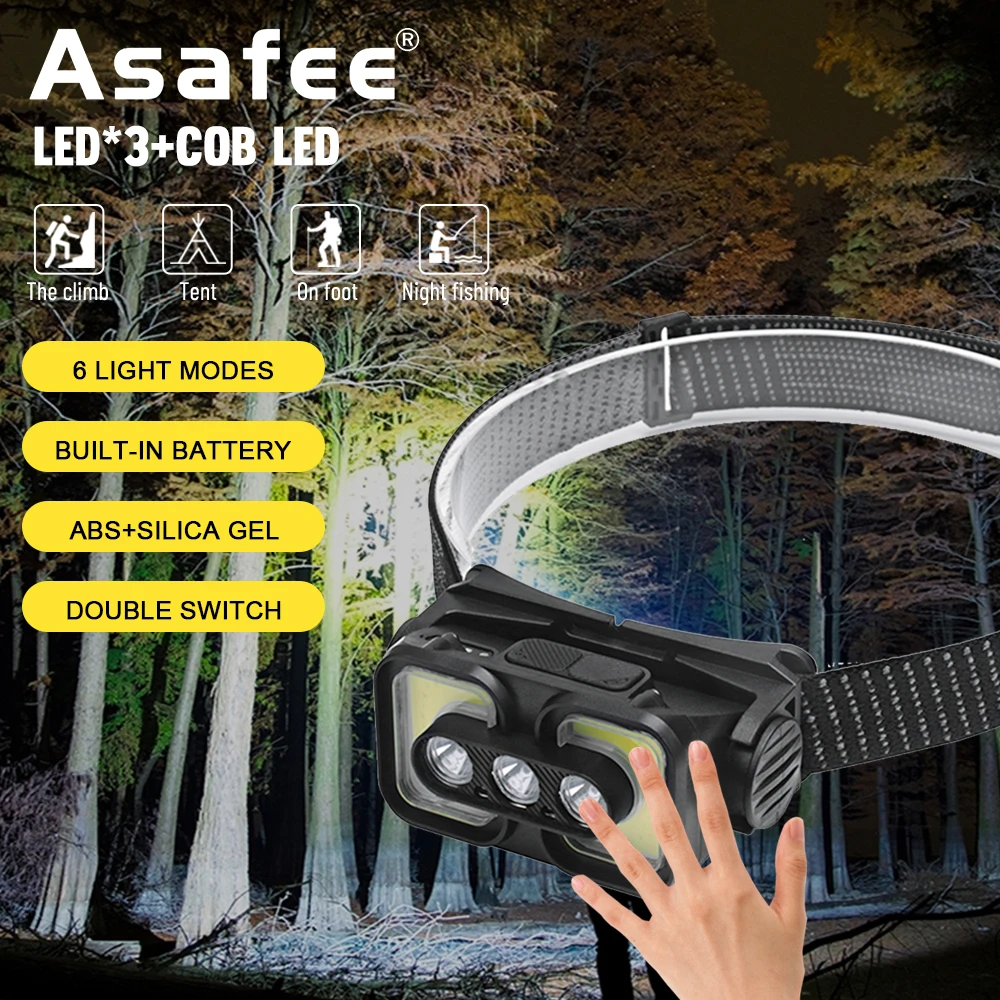 

Asafee Strong COB LED Head Lamp Portable Multifunctional TYPE-C Charging Capacity Display Adjustable Head Light