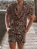 Summer Men's Short Sleeve Shirt And Beach Shorts Set Outdoor Street Men's Fashion Shorts Leopard Print Men's Short Sleeve Shirt 1