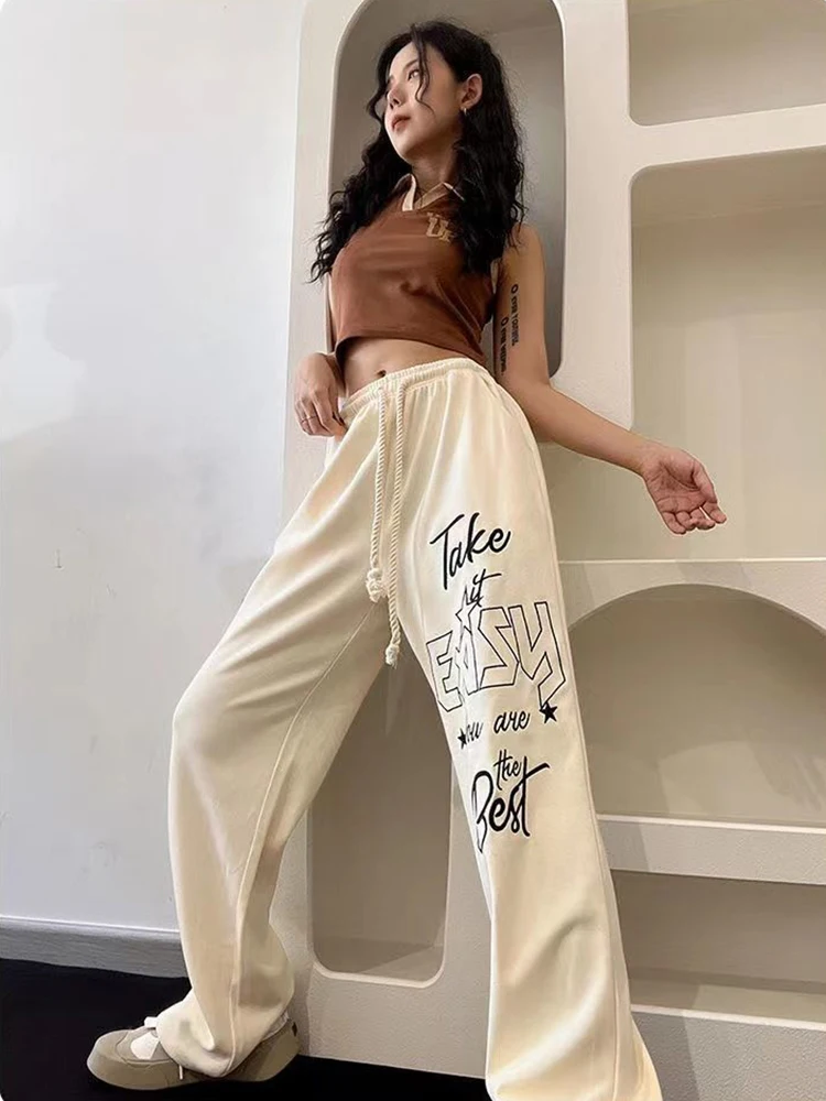 

Y2k Korean Vintage Hip Hop Baggy Pants Women's Autumn Letter Printing Fashion Harajuku Casual Loose Straight Leg Pants