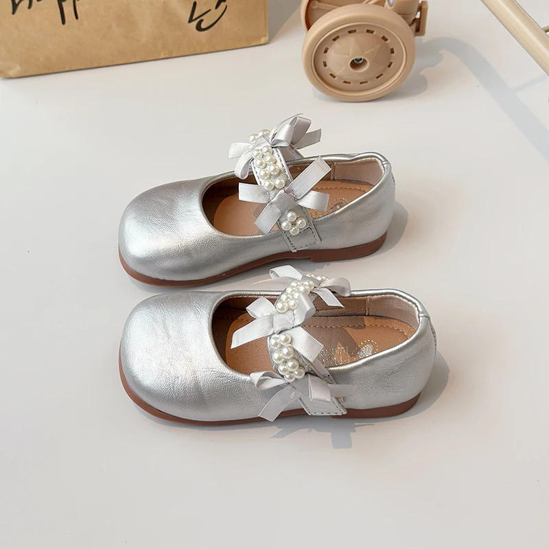 Leather Kids Flats with Lace for Wedding Party