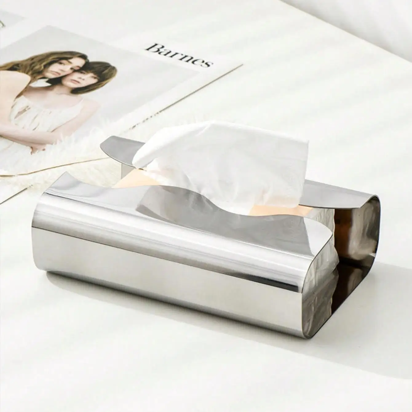 Nordic Stainless Tissue Case Mirror Napkin Holder Silvery Napkin Box Desktop Tissue Box Table Decoration Kitchen Accessories 6