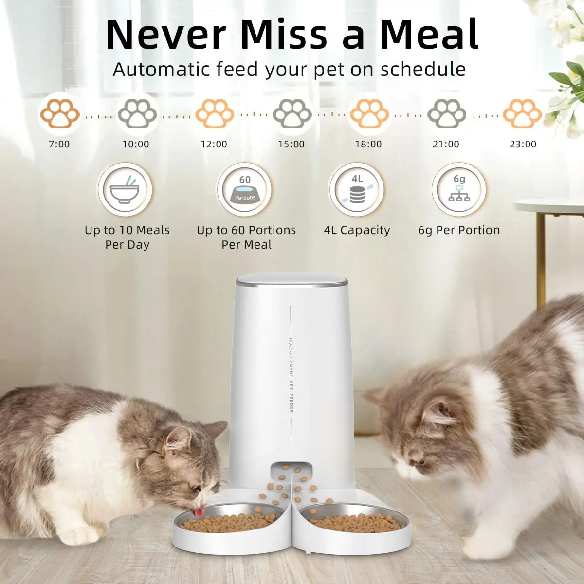 ROJECO 4L Automatic Pet Feeder Pets