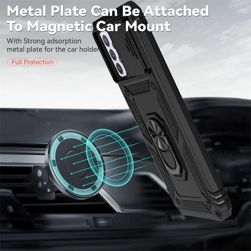 5G Armor Shockproof Case with Slide Lens Cover & Magnetic Car Holder Ring
