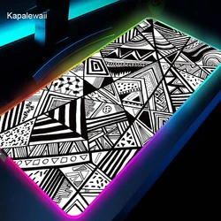 Tapis de souris RGB personnalisé, noir et blanc, pour ordinateur domestique, LED, clavier, bureau, ordinateur portable, tapis de Table antidérapant 