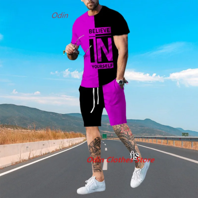 

Summer Men Set Fashion 2-piece Set Solid Color Men T-Shirt Shorts Suit Short Tracksuit Set Oversized Clothes Mens Jogging Sets