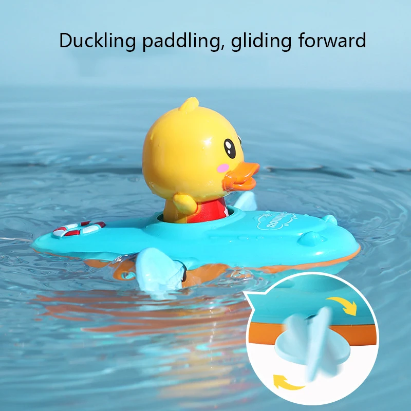 Children Bath Water Playing Toys Chain Rowing Boat Swim Floating Cartoon Duck Infant Baby Early Education Bathroom Beach Gifts 3