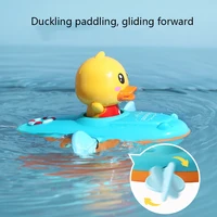 Children Bath Water Playing Toys Chain Rowing Boat Swim Floating Cartoon Duck Infant Baby Early Education Bathroom Beach Gifts 3