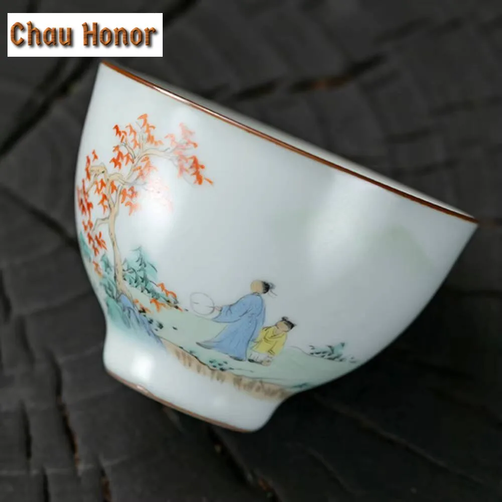 130ml Hand-painted Landscape Ceramic Teeacup Handmade Ru Kiln Water Porcelain Master Cup Open Piece Tea Bowl Jianzhan Teaware