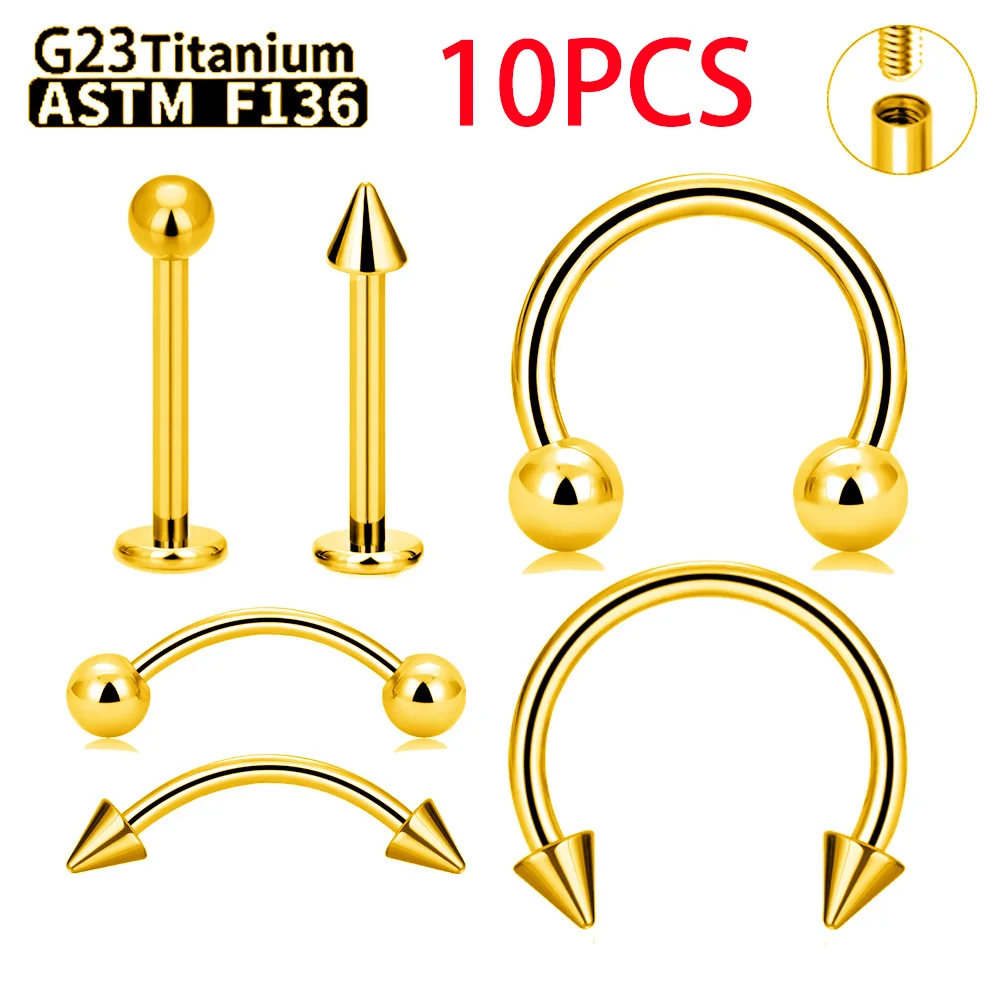G23 Titanium 10PCS Labret Lip Stud Piercing Eyebrow Body Jewelry Nose Ring C rod For Women Septum Piercing