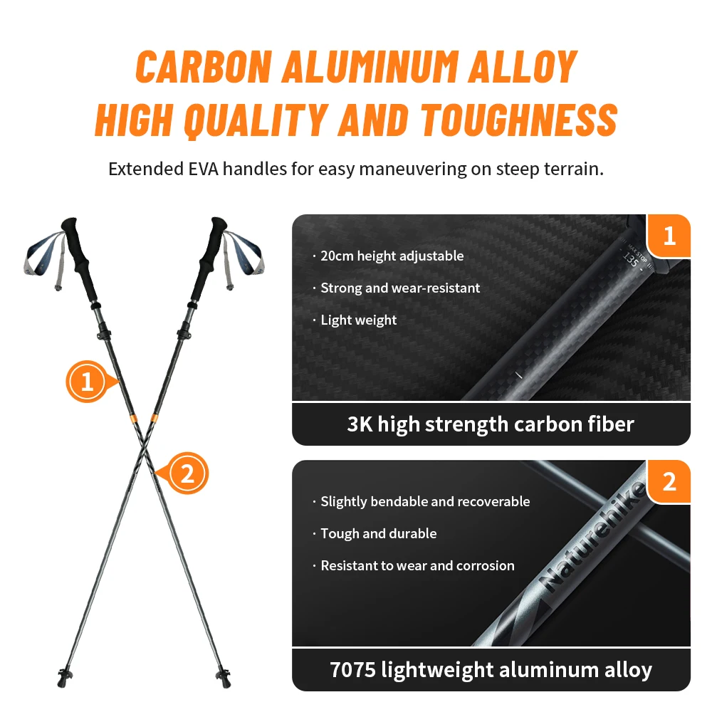 Naturehike Climbing Sticks Ultralight Outdoor Folding Trekking Poles Hiking Pole Collapsible Quick Lock Stick Carbon Fiber Poles 6