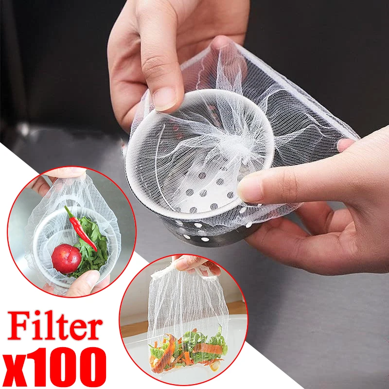 100Pcs Disposable Kitchen Sink Strainer Bags Sewer Drain Anti-blocking Water Filter Shower Hair Rubbish Storage Clean Mesh Bag