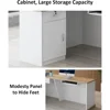 Modern L-Shaped Reception Desk with Hutch and Lockable Drawer & Cabinet, Office Wooden Computer Front Desk, Retail Counter 5