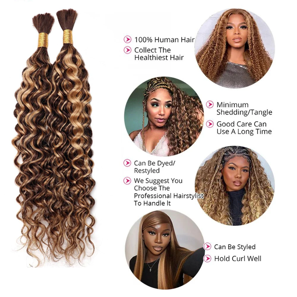 Deep Wave Bundles 26inch Highlight 427 Bulk Human Hair Braiding 100% Human Hair No Weft Human Hair Extension Full End 2