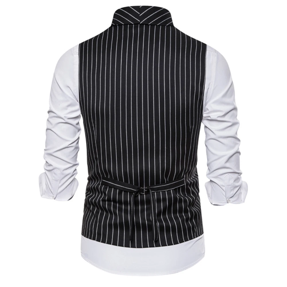 Description Picture 5 of itemMen's Lapel Vest  Retro Striped Button Waistcoat Jacket  Formal Sleeveless  Suitable for Wedding and Business events