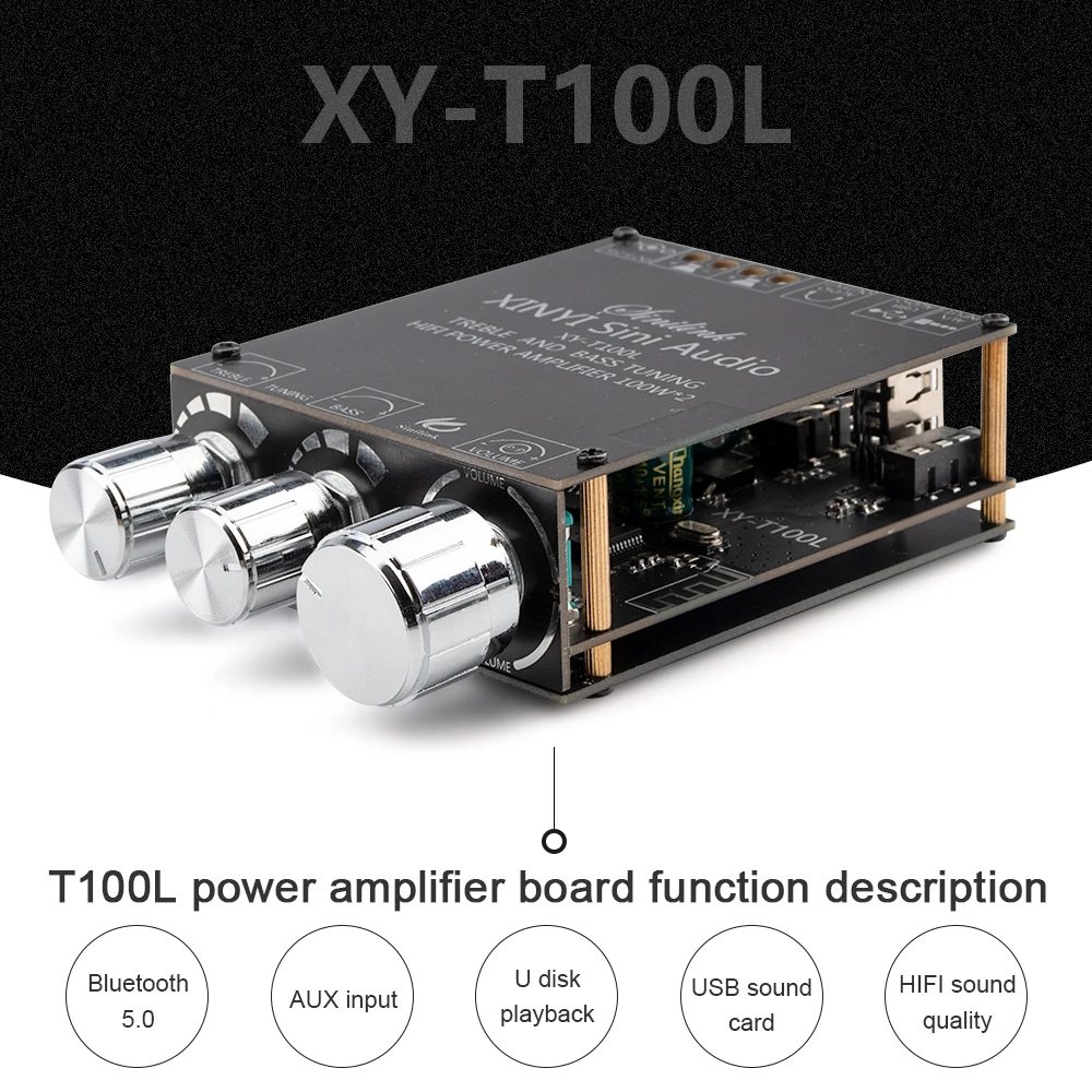 T100L BT 5.0 Stereo Digital Power Amplifier Board Module With Preamp Treble And Bass Adjustment 100Wx2 ys xpsm 150w 2 tda7498e stereo treble bass adjustment bluetooth5 0 audio power amplifier board module dual channel heat sink app