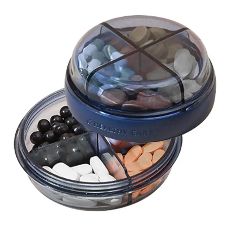 

Small Round Purse Pocket Pill Case Double-Layer 4 Compartment Medicine Pill Box Case For Storage Travel Pill Box For Medication