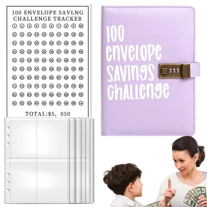 

Money Savings Challenges Book Budget Binder With Cash Envelopes & Password Lock Waterproof PU Leather Portable Saving 5050