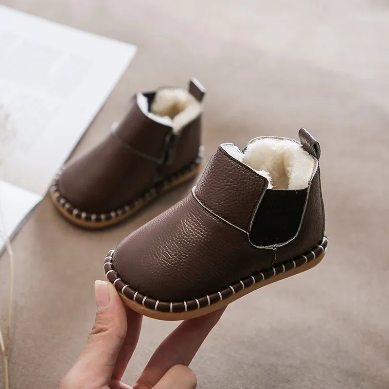 Baby Girls Boys Snow Boots Winter Infant Toddler Warm Plush Boots Soft Bottom Genuine Leather Waterproof Kids Children Shoes