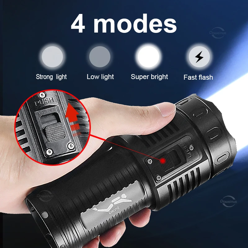 강력한 5 * LED 다이빙 LED 손전등, 다이빙 랜턴, 방수 IPX8 등급 전문 다이빙 조명, 휴대용 토치, 15000mAh