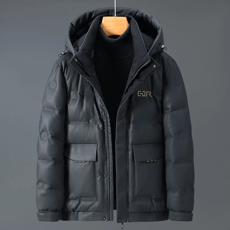 Luxury Brand Sheepskin Coats Big Size Down Jacket Men Thick Warm Hooded High Quality Leather Jacket Winter Parka Men Clothing