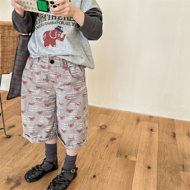 

2024 новые весенние детские повседневные штаны свободные широкие брюки с буквенным принтом для девочек Детские хлопковые спортивные штаны с бантом, модная детская одежда