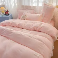 3 Piece Sheet Set  pink bowknot embroidery Quilt Set ， comfortable embroidery  Bedding Set Bedspread for All Season 5