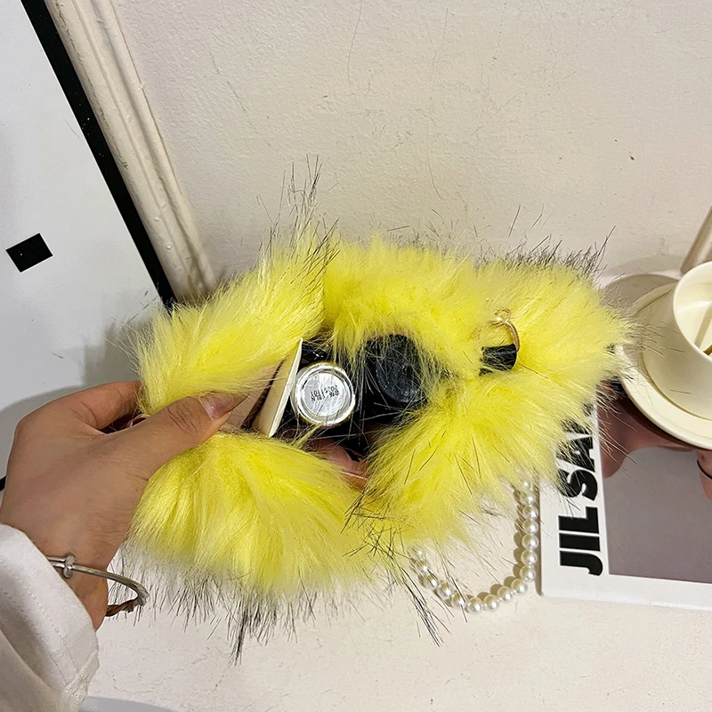 10-farbige weiche Plüschtasche für Damen, Retro-Perlenkette, Umhängetasche, luxuriöse Kunstfell-Abend-Clutch-Tasche, Handtasche, rote Herz-Tasche, Geldbörse – Detail 16