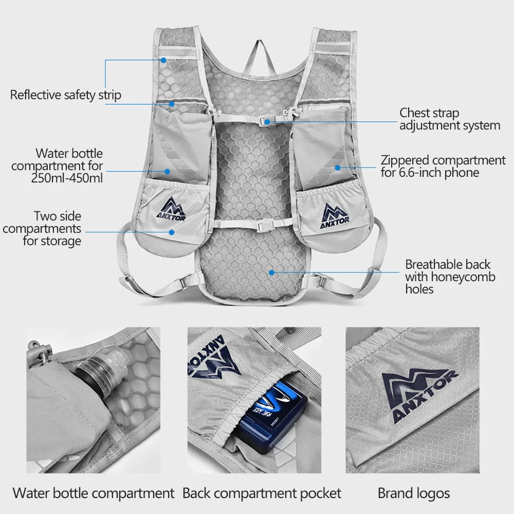 NEWBOLER Outdoor Trail Running 5L Ultralight Backpack Hydration Jogging Vest Men Breathable Marathon Bicycle Bag 5