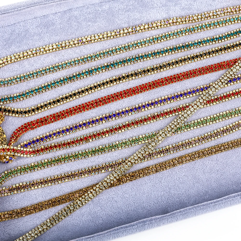3 Reihen 1Yard Silber Klaue Gold Basis auf Strass Tasse Kette bunte Glas Strass Strass Kette für Kleidungs stücke Dekoration – Detail 3