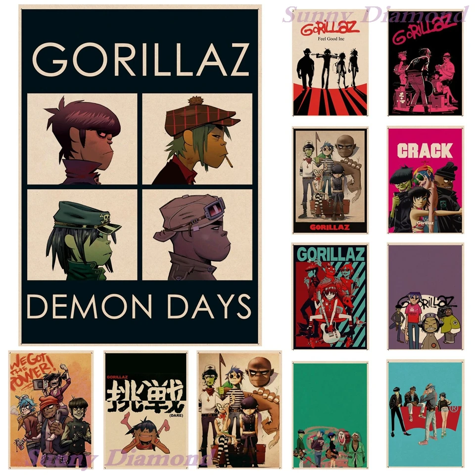 

Набор для вышивки крестиком Gorillaz, картина в стиле хип-хоп из крафт-бумаги 5D, мозаика-пазл в современном стиле для украшения дома