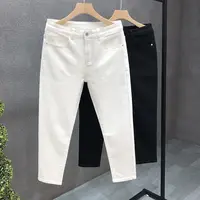 Jeans slim de rue coréenne pour hommes, tissu denim, décontracté, monochromatique, blanc, noir, punk, fjk, printemps, automne, haute qualité 3
