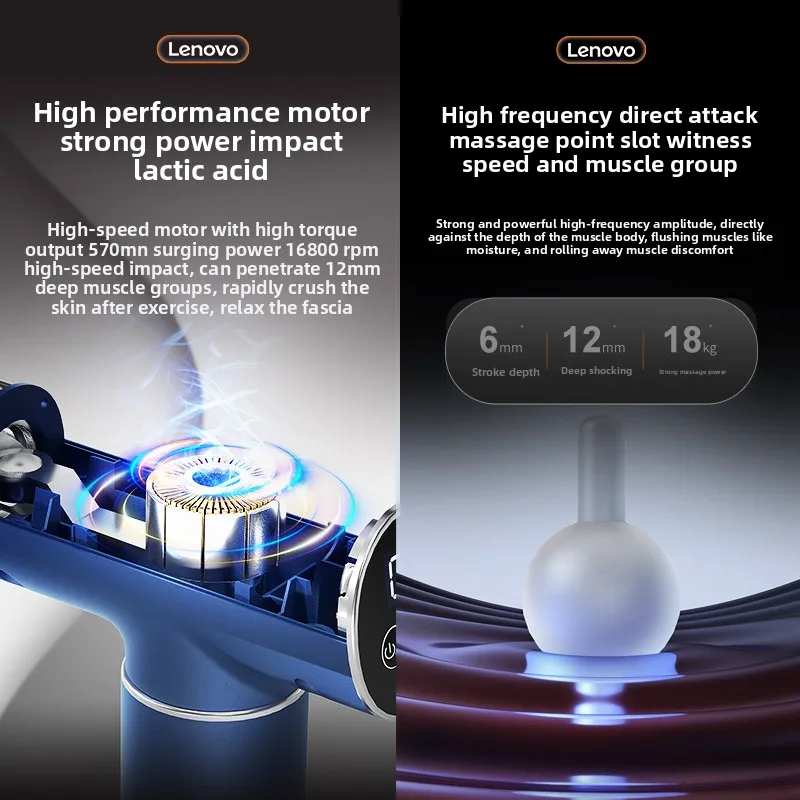 Genuine Lenovo Fascia Gun Brushless Motor Professional 6heads Massager Suitable for Deep Muscle Relaxation Relieve Fatigue Gifts