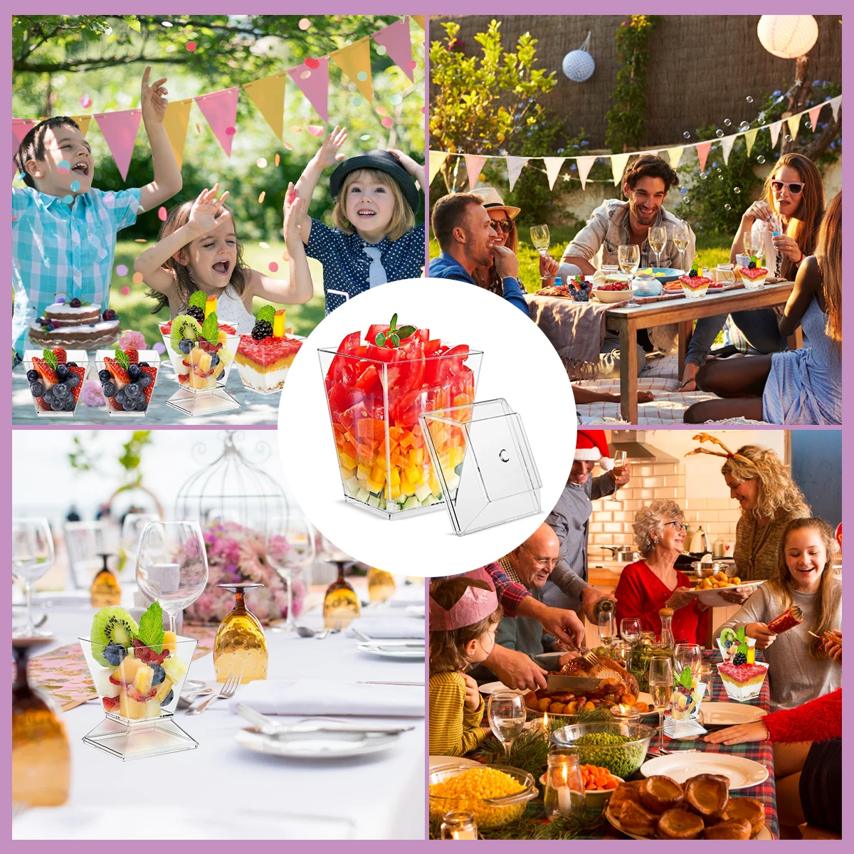 50Pcs Reusable Plastic Dessert Cups 60ml Clear Cake Ice Cream Dessert Cups with Lids Mini Spoon Appetizer Dessert for Party Tool