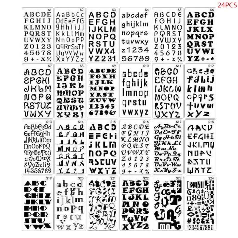 24pcs/set Alphabet Letters Drawing Template Stencil Painting Embossing Scrapbook Scrapbook Coloring Embossing Album Decorative