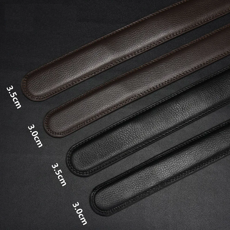 3,0 cm 3,5 cm Breite Echtes Echtes Leder Automatische Schnalle Gürtel Körper Keine Schnalle Rindsleder Gürtel Ohne Schnalle Schwarz Kaffee
