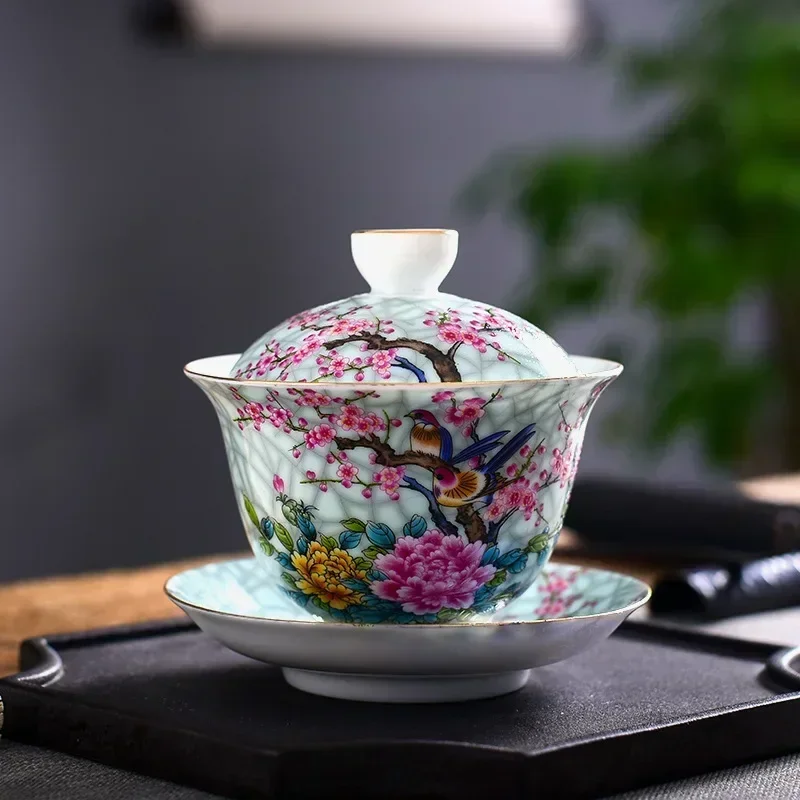 Jingdezhen-Chinese Gaiwan Tea Bowl, Household Porcelain Cups, Beautiful Teaware Teacup and Saucer Set, Ceramic Drinkware Tureen tea set