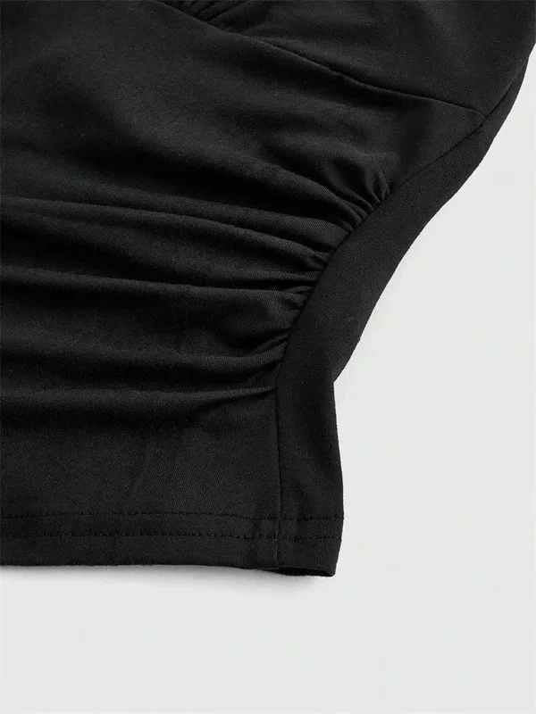 Solid V-neck Backless Halter Crop Sexy Y2K Sleeveless Ruched Streetwear