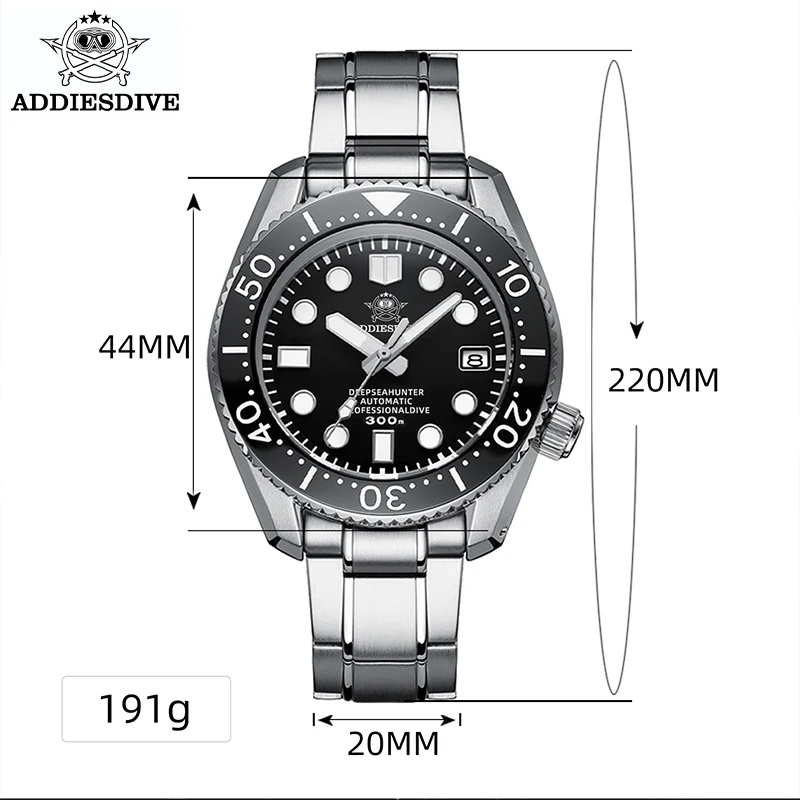 ADDIESDIVE Men's Watch Sapphire 300m Waterproof Ceramic Bezel C3 Japan NH35 Diving Automatic Mechanical Watch Relogios Masculino