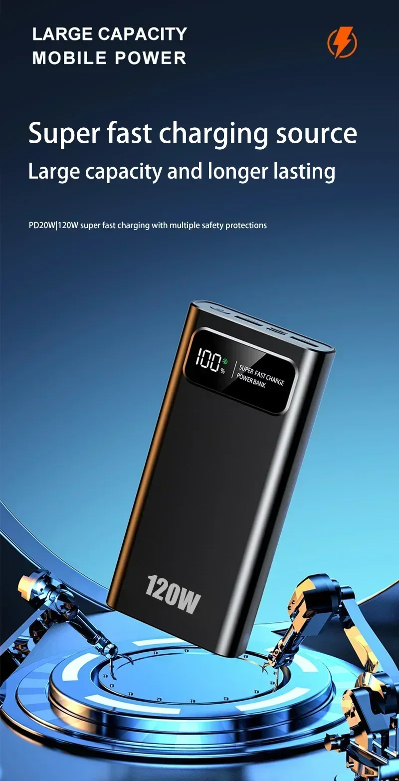 Power Bank Xiaomi 200000mAh 120W Super Fast Charging High Capacity Digital Display For Iphone Samsung Huawei