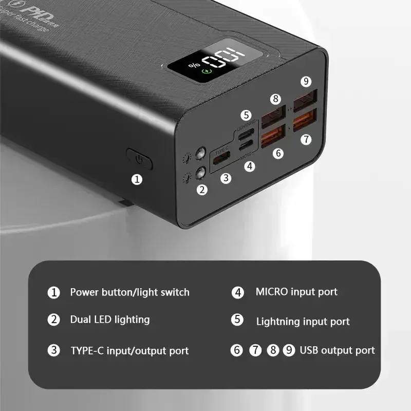 100W Power Bank 50000mAh 4 USB Super Fast Charging Portable Powerbank for Huawei iPhone 14 Xiaomi External Battery Charger New