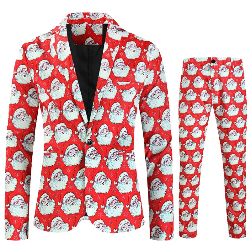 Hot Christmas 3D Digital Printed Mens Suit 2 Pieces Set, Festive Casual Handsome Tide Blazer with Pant, 14 Styles Available