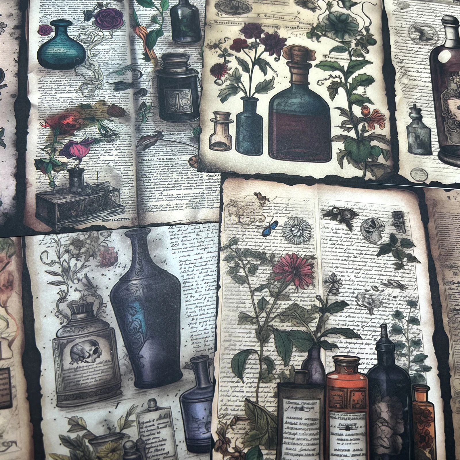 Viguscraft 10Sheets A5 Size Dark Magic Gothic Pill Bottle Junk Diary Magazine Scrapbooking