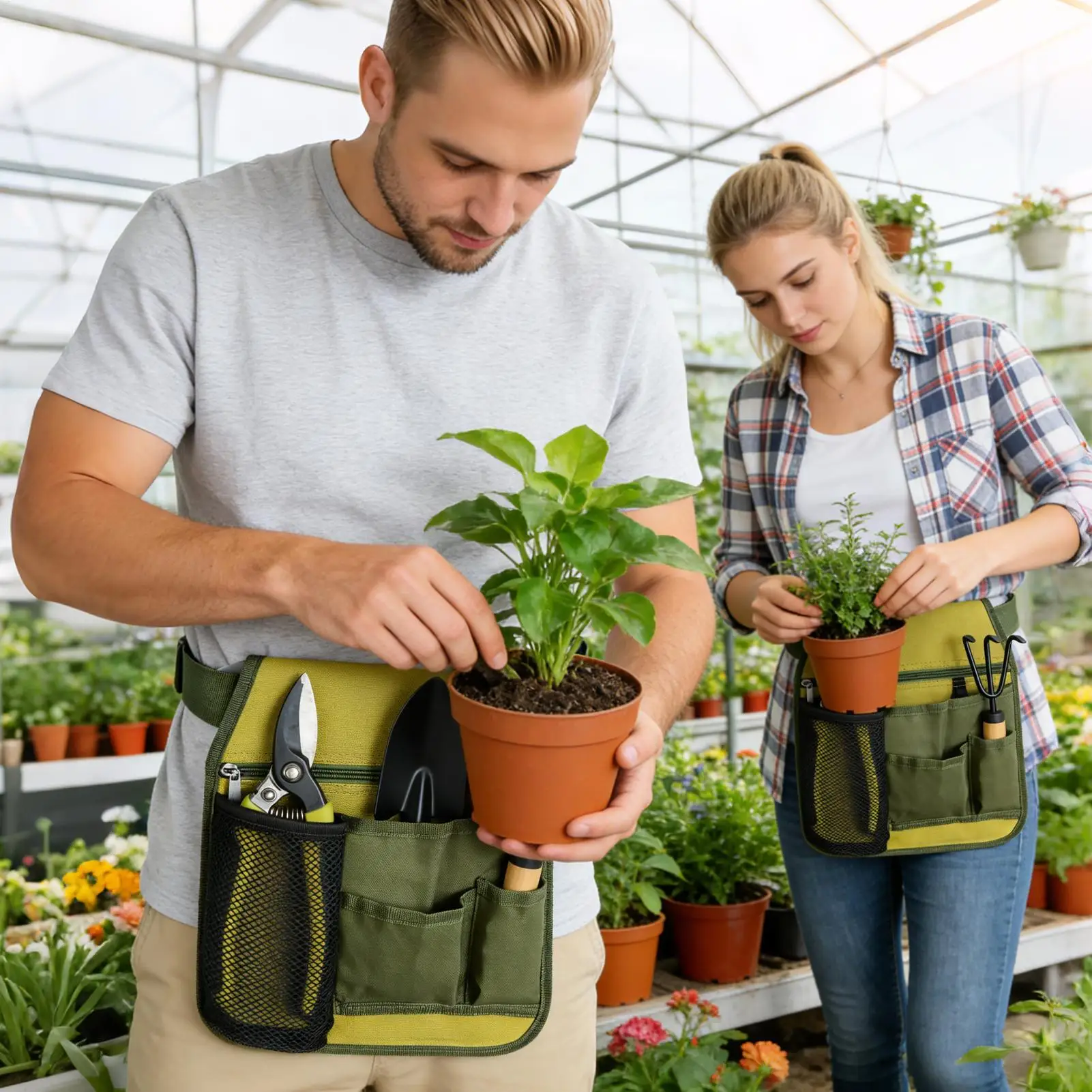 정원 도구 벨트 조절 가능 유니섹스 다용도 포켓 다기능 파우치 남성용 도구 벨트 (식재, 수확, 가지치기, 꽃 작업용)