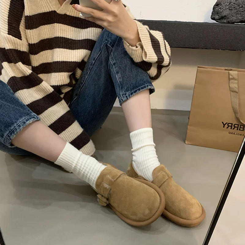 

Туфли женские с круглым носком, мягкие кроссовки, лоферы, без застежки, мех, базовая обувь, повседневные, Осень-зима 2023