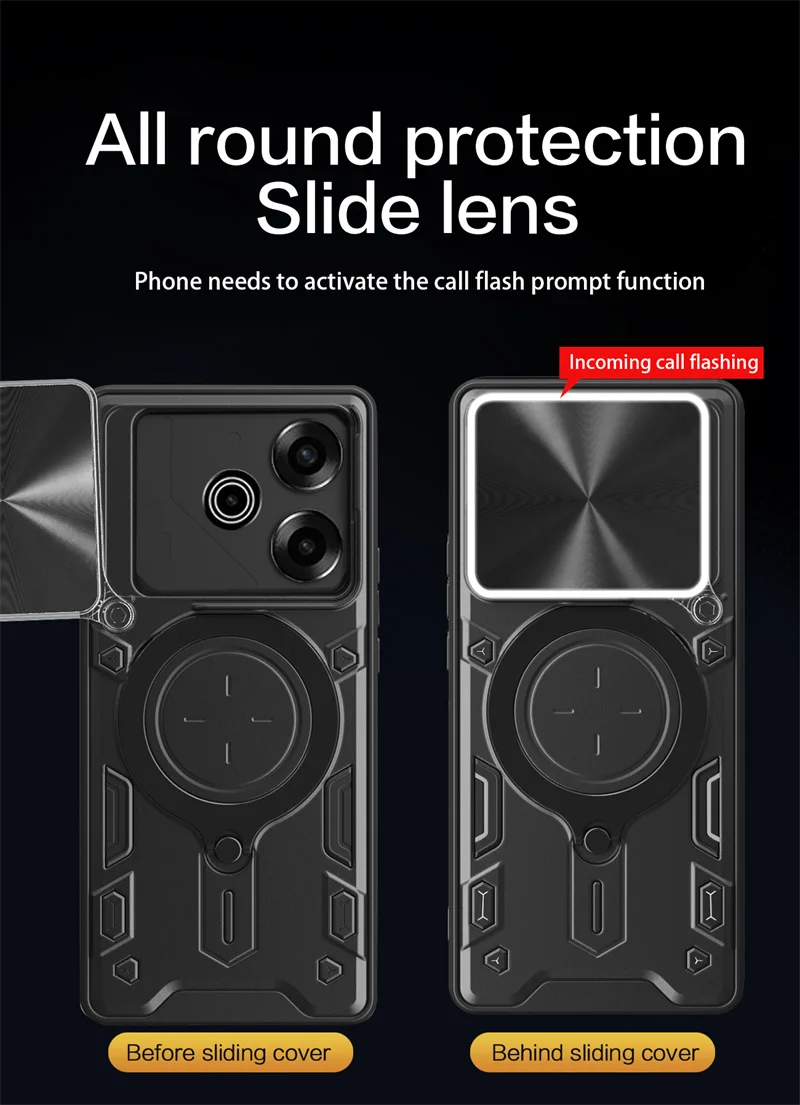 Magnetic Ring Armor Shockproof Phone Case with Lens Protector