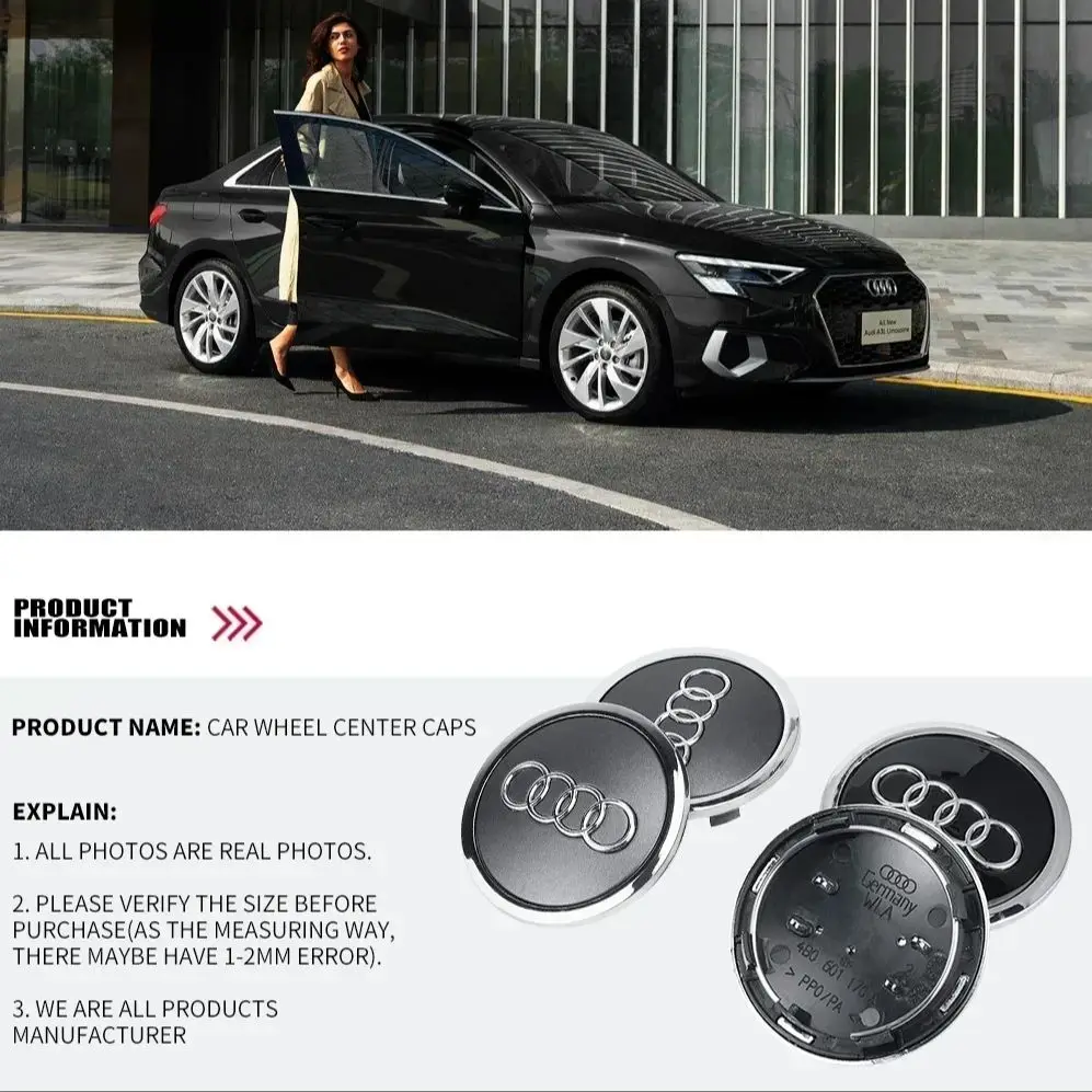 Sleek Car Styling Wheel Center Cap Hub Covers Badge - 4-Pack 60-69mm