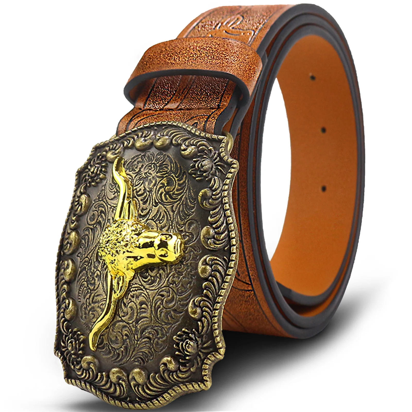 Adjustable Western Cowboy Leather Belt – 120cm main image 0