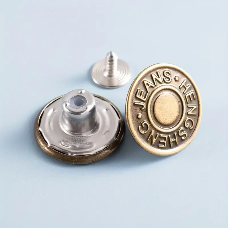 10PCS Adjustable No-Sew Bronze Jeans Buttons - Durable Metal Denim Clothes...