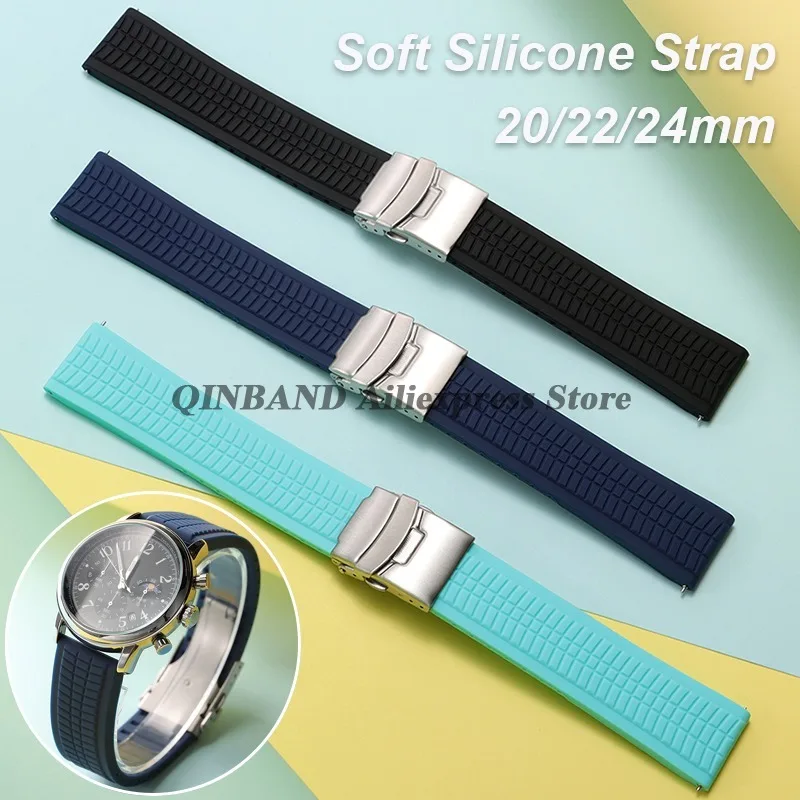 Universal Soft Silicone Sport Watch Band with Quick Release and Deployment Buckle - Multiple Size Options