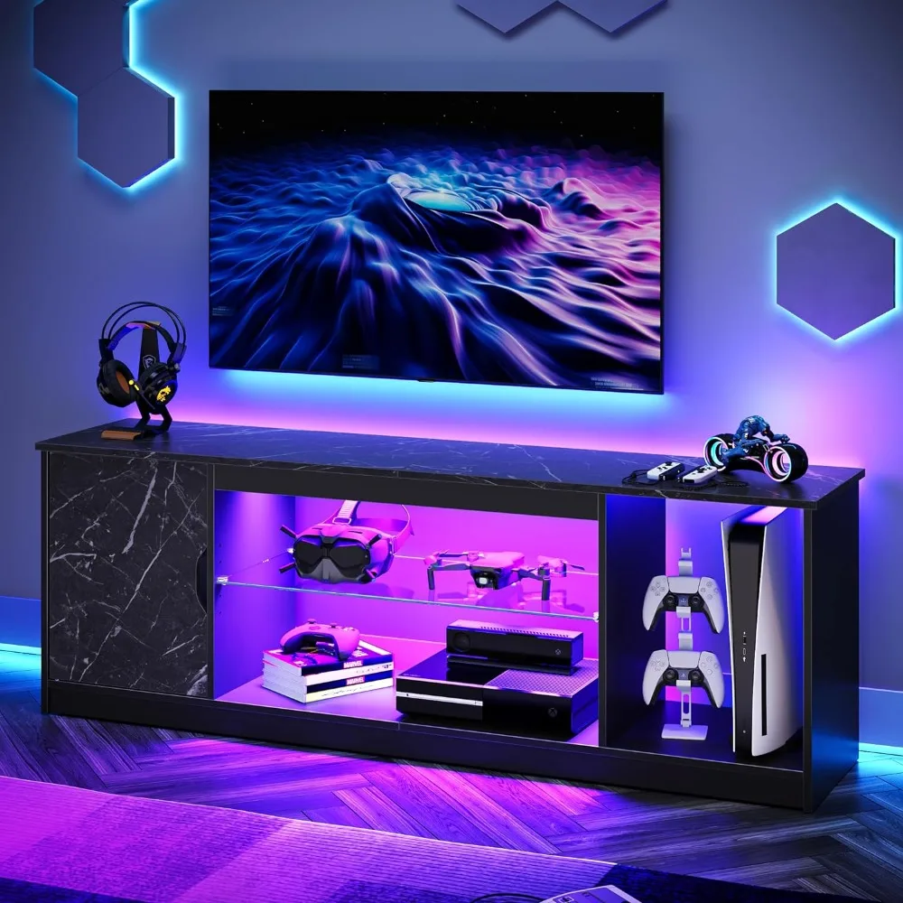 

Bestier LED TV Stand for 55/60/65 Inch TV, Gaming Entertainment Center with Cabinet for PS5, Modern TV Cabinet with Adjustable